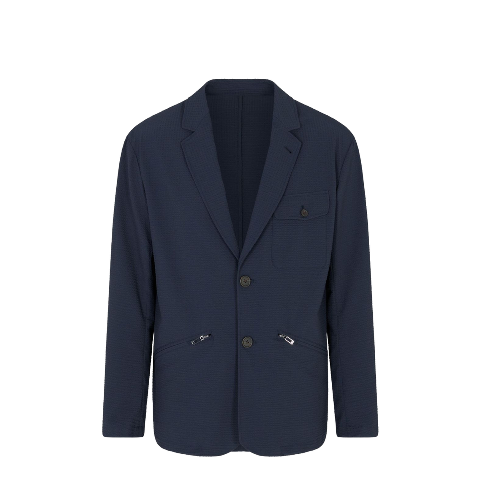 Navy Blue Textured Weave Two Button Jacket