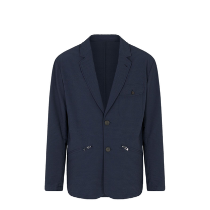 Navy Blue Textured Weave Two Button Jacket