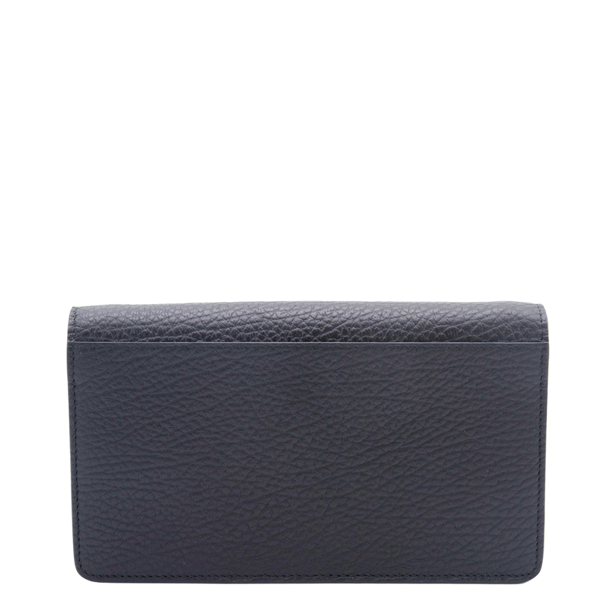 Four Stitches Medium Grainy Calf Leather Chain Wallet - Black