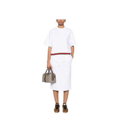 Cropped Cotton Jersey Top with Web in White
