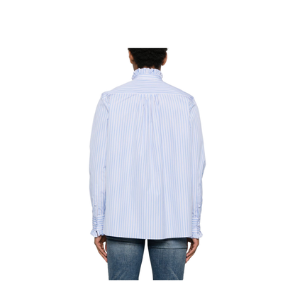 Striped Cotton Shirt With Ruffles - Sky Blue