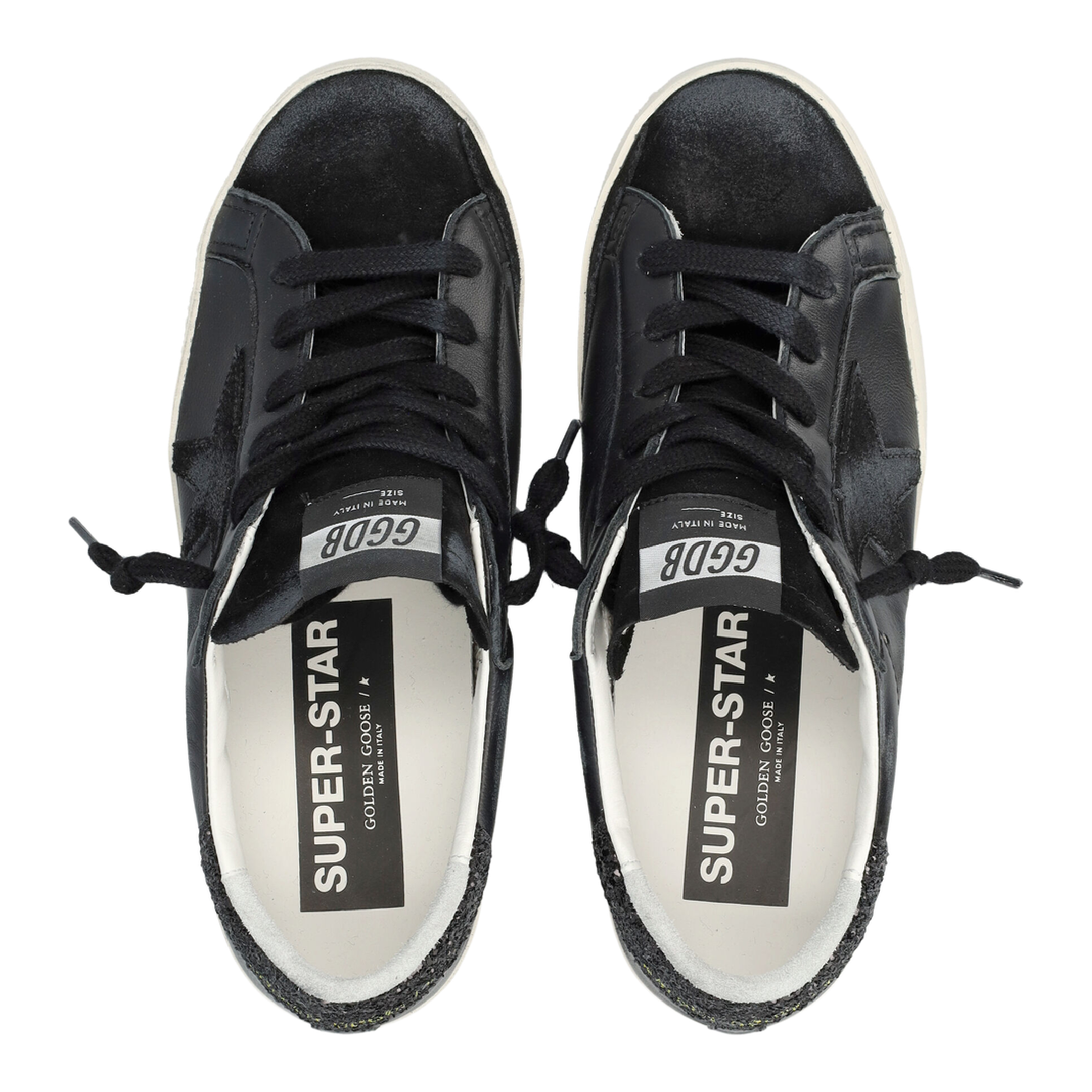 Super-Star in Black Nappa with Black Star and Glitter Heel Tab