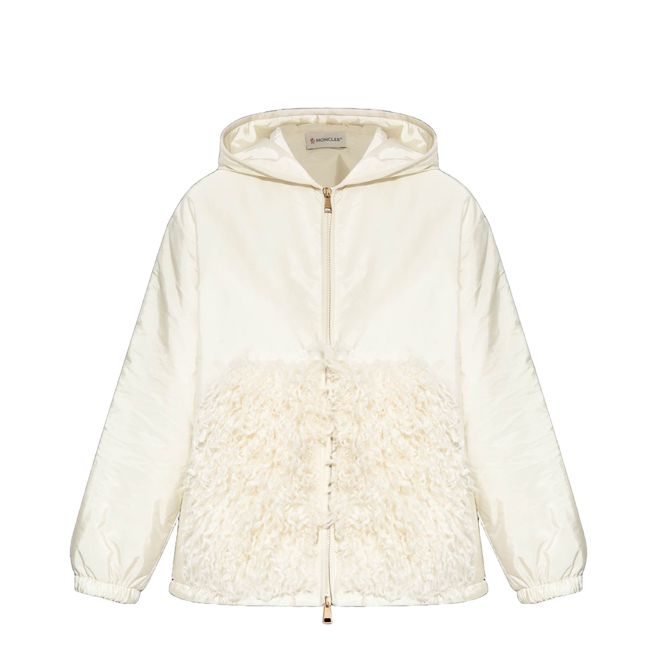 White Teddy-Trimmed Padded Zip-Up Hoodie
