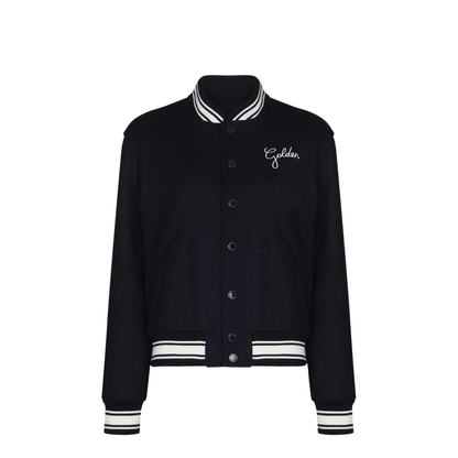 Black Virgin Wool Embroidered-Logo Bomber Jacket