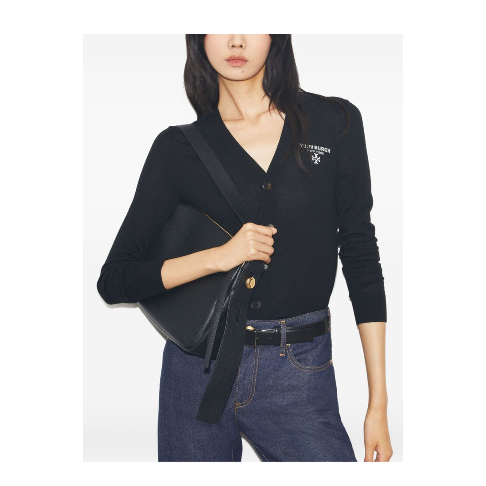 Romy Leather Shoulder Bag in Black