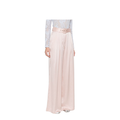 Pink Pastel Silk Wide-Leg Tuck Pant