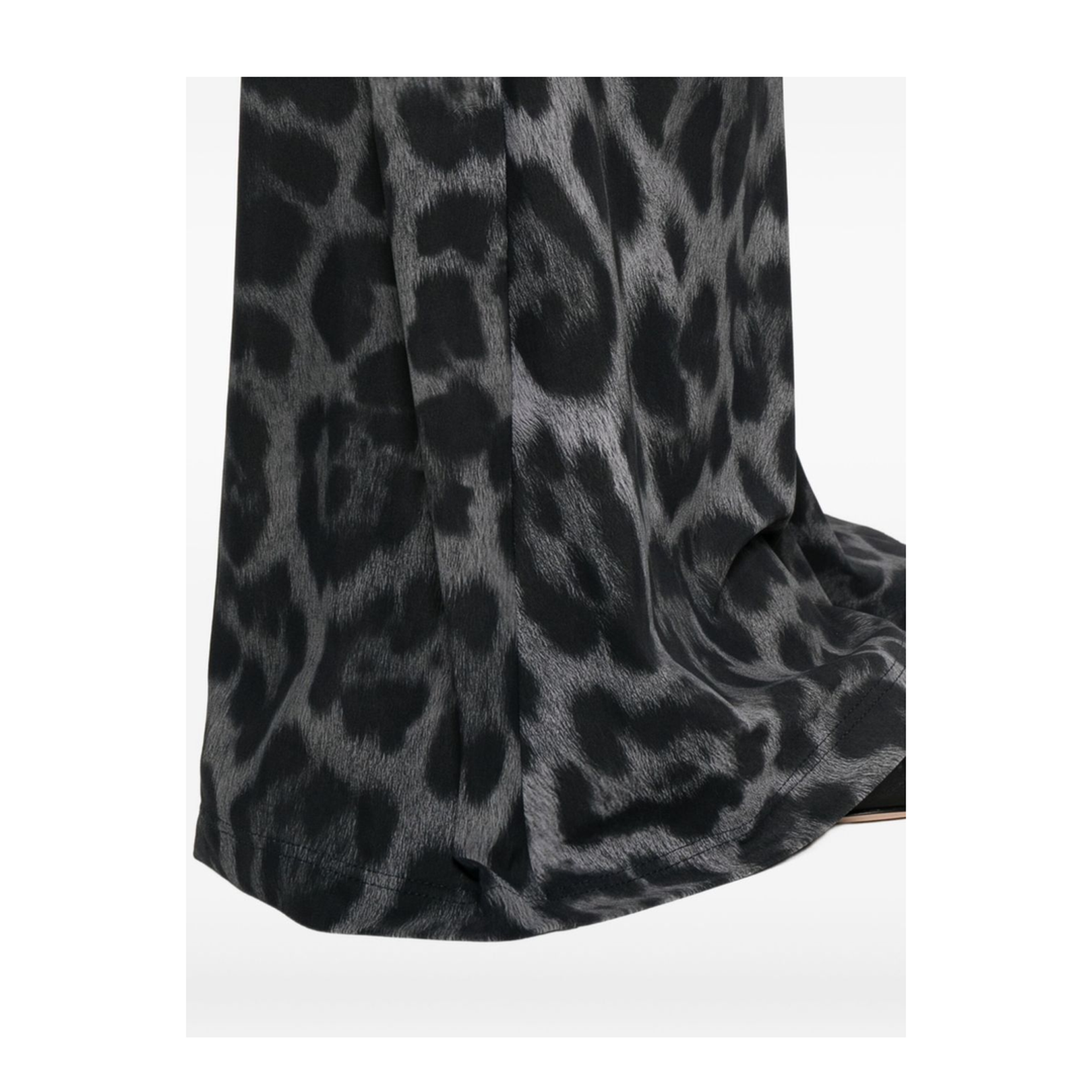 Ash Grey Leopard-Print Mid-Rise Flared Trousers