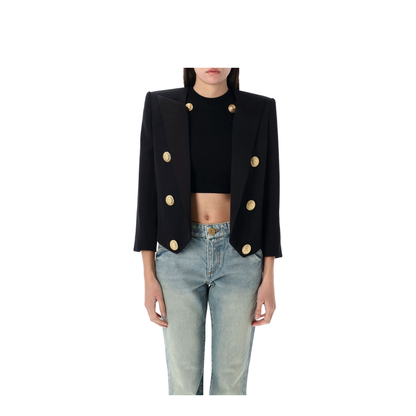 Cropped Grain de Poudre Edge-to-Edge Jacket with 6 Buttons