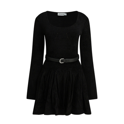 MAYFEYR - Self Portrait - Knitted Flared Dress - AW25029SBBLACK