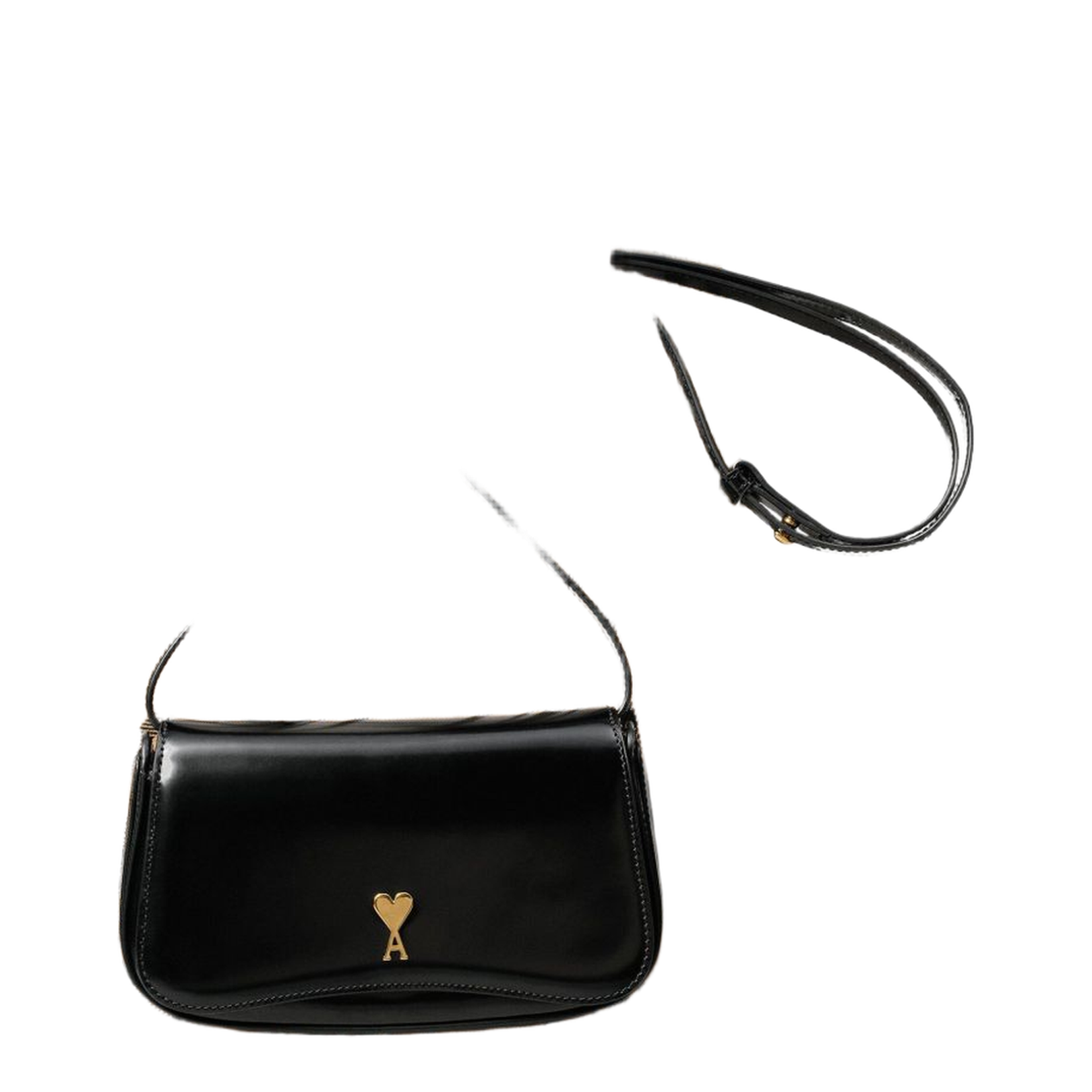 Black Glazed Leather Small Crossbody Bag
