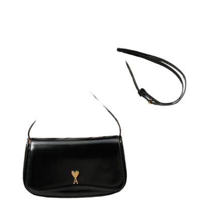 Black Glazed Leather Small Crossbody Bag