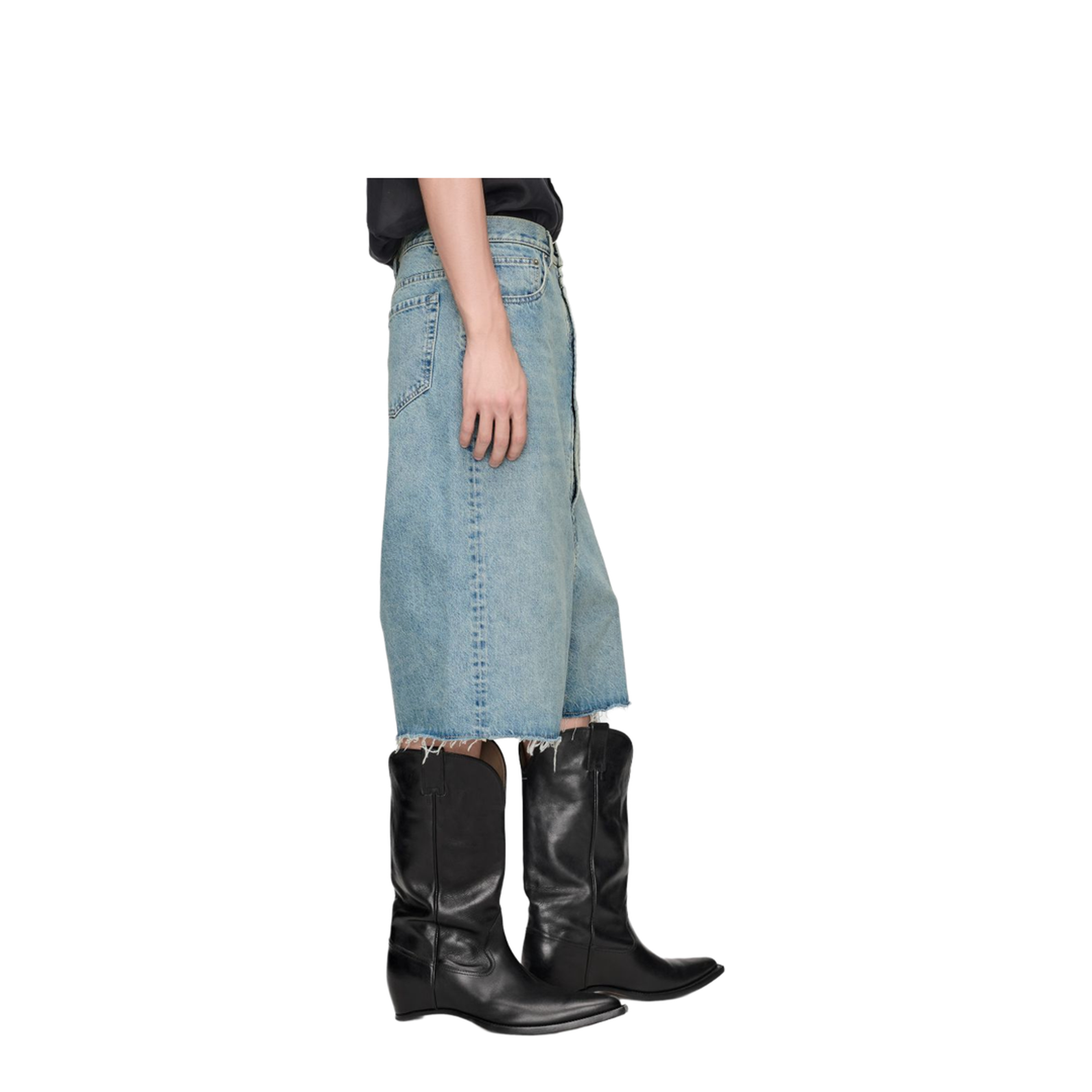 Low-crotch denim bermuda shorts in ice blue