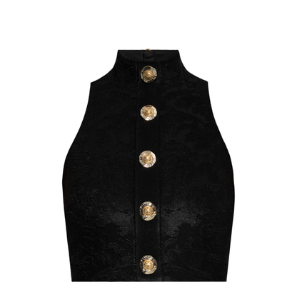 Baroque Pattern Buttoned Top Black