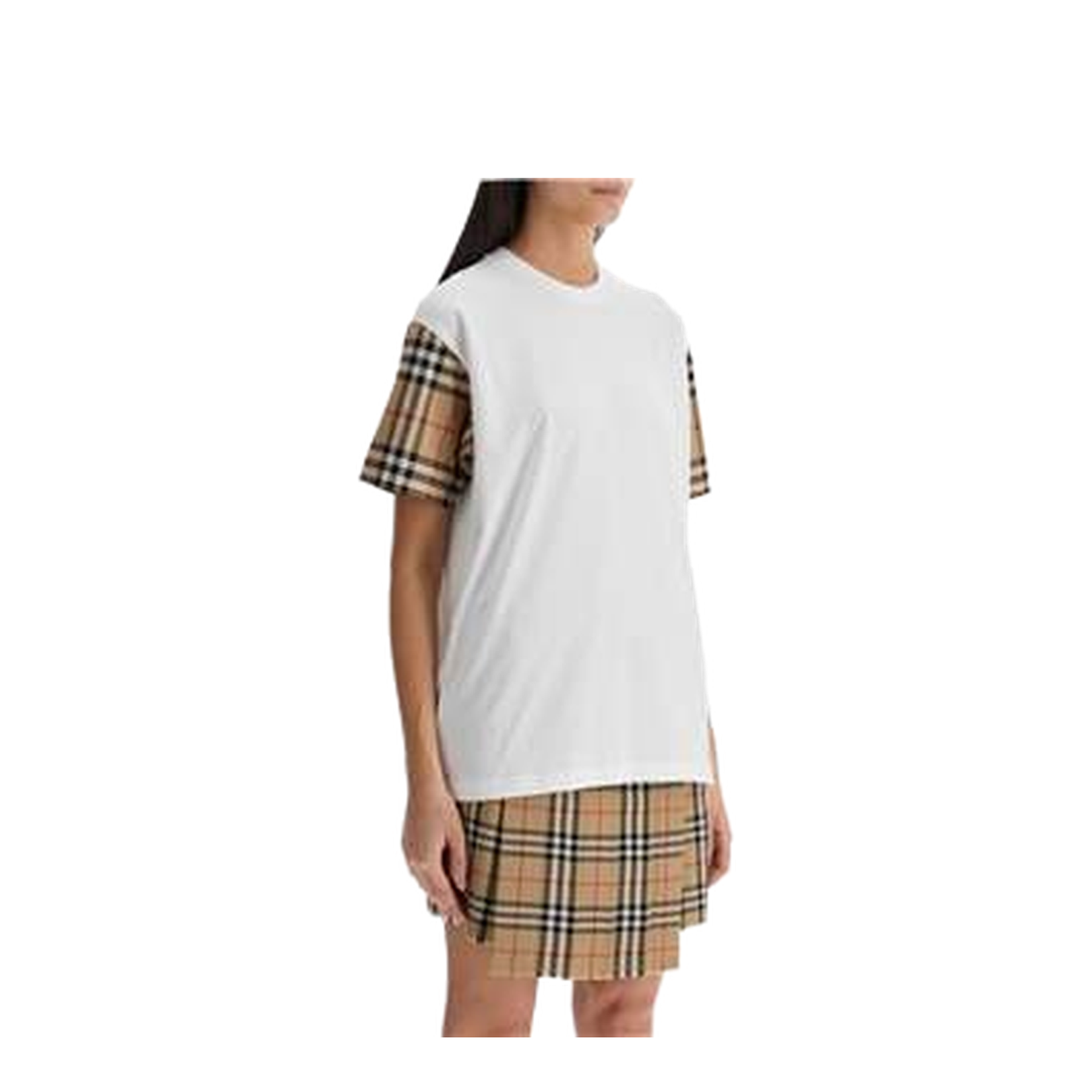 Check Cotton T-shirt In White