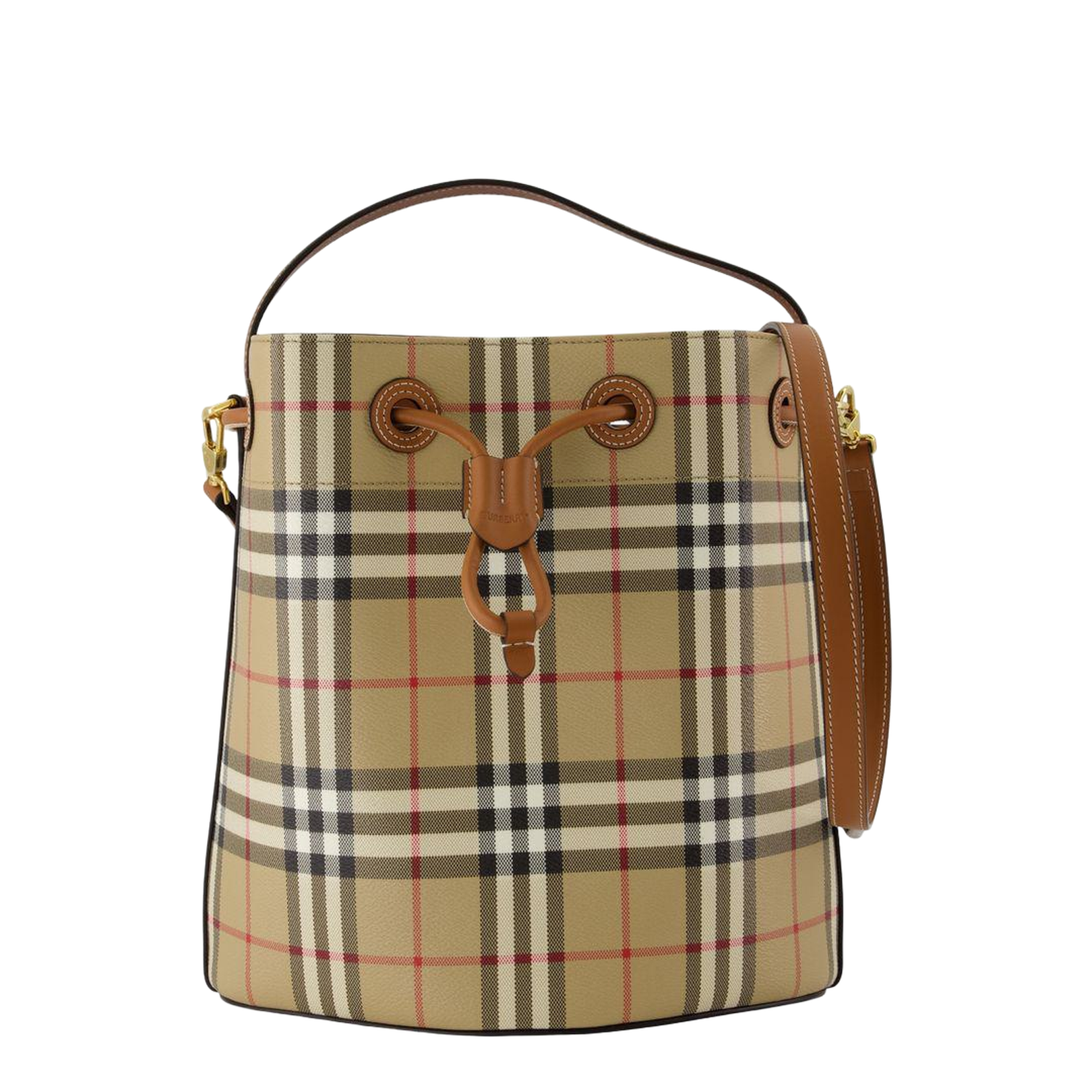 Checked Drawstring Bucket Bag