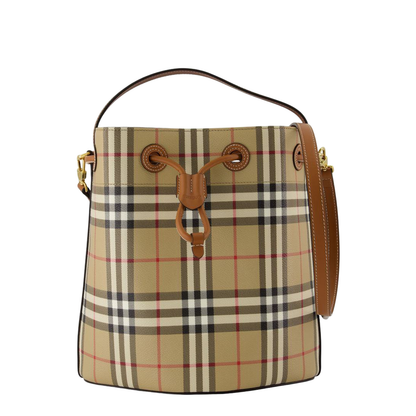 Checked Drawstring Bucket Bag