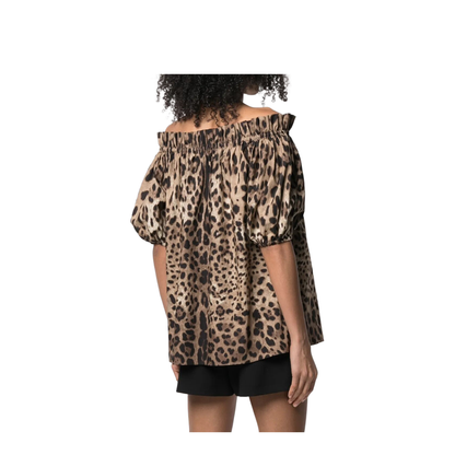 MAYFEYR - Dolce & Gabbana - Top Maniche Corte In Popeline Stampa Leopardo - F71J7THS5E3