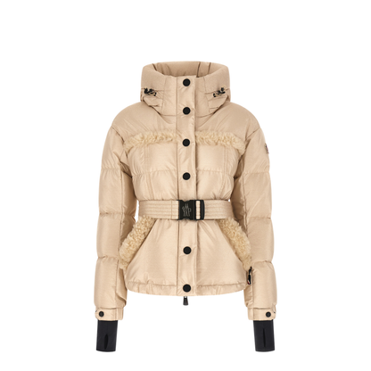 Metallic Ski Jacket With Shearling Hood