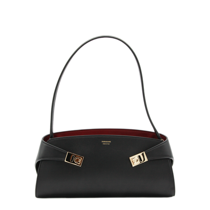 Hug East-West Calfskin Shoulder Bag - Black / Burgundy
