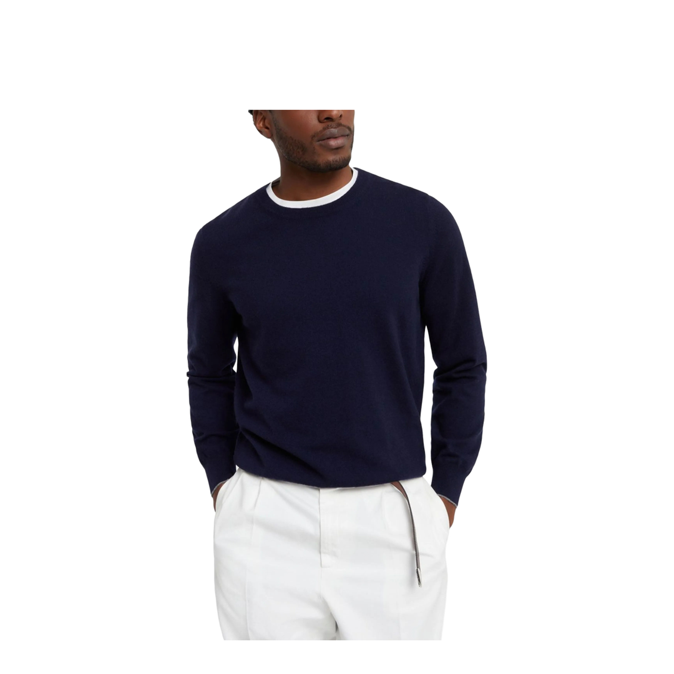 Ribbed Edges Detail Cashmere Crew Neck