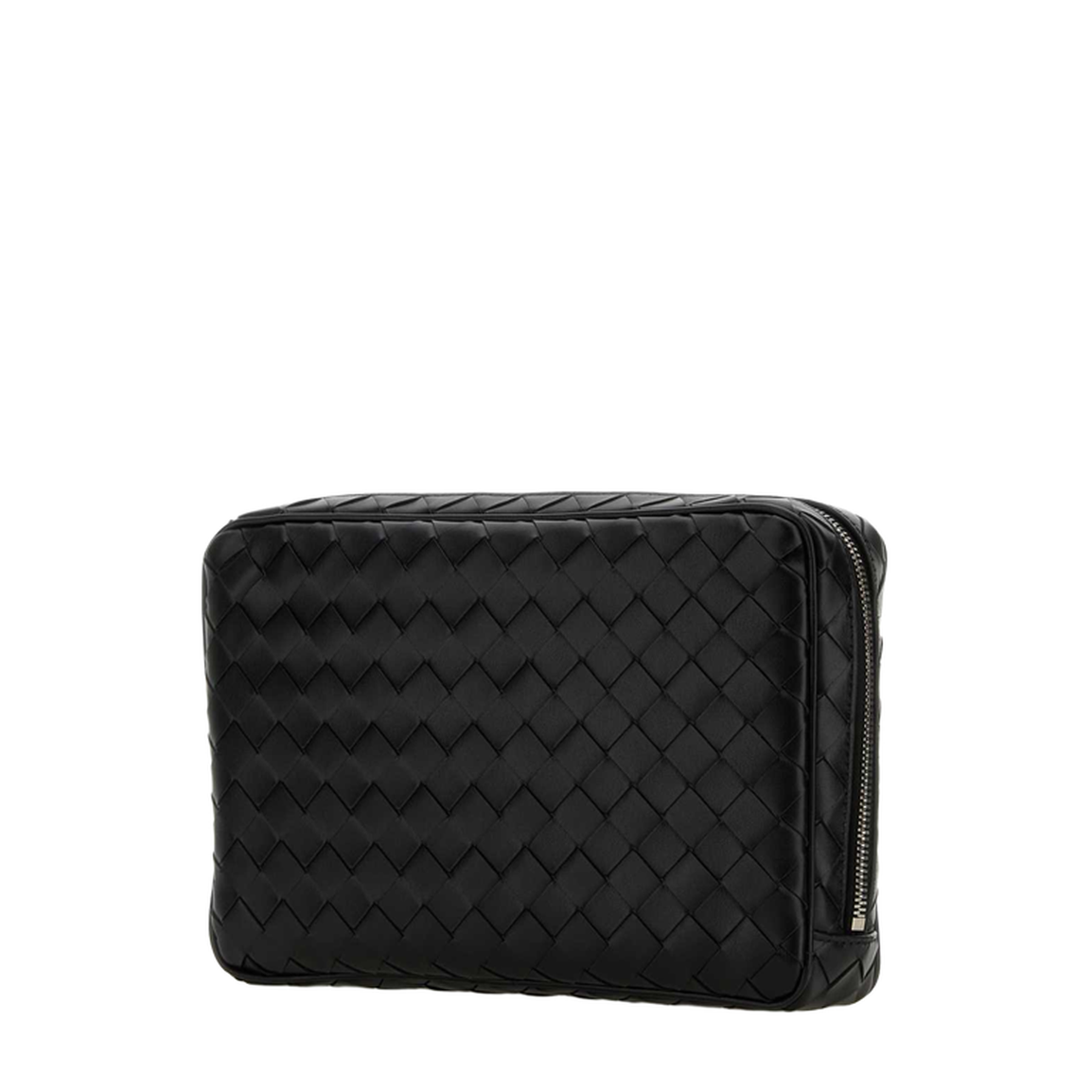 Black Leather Large Intrecciato Beauty Case