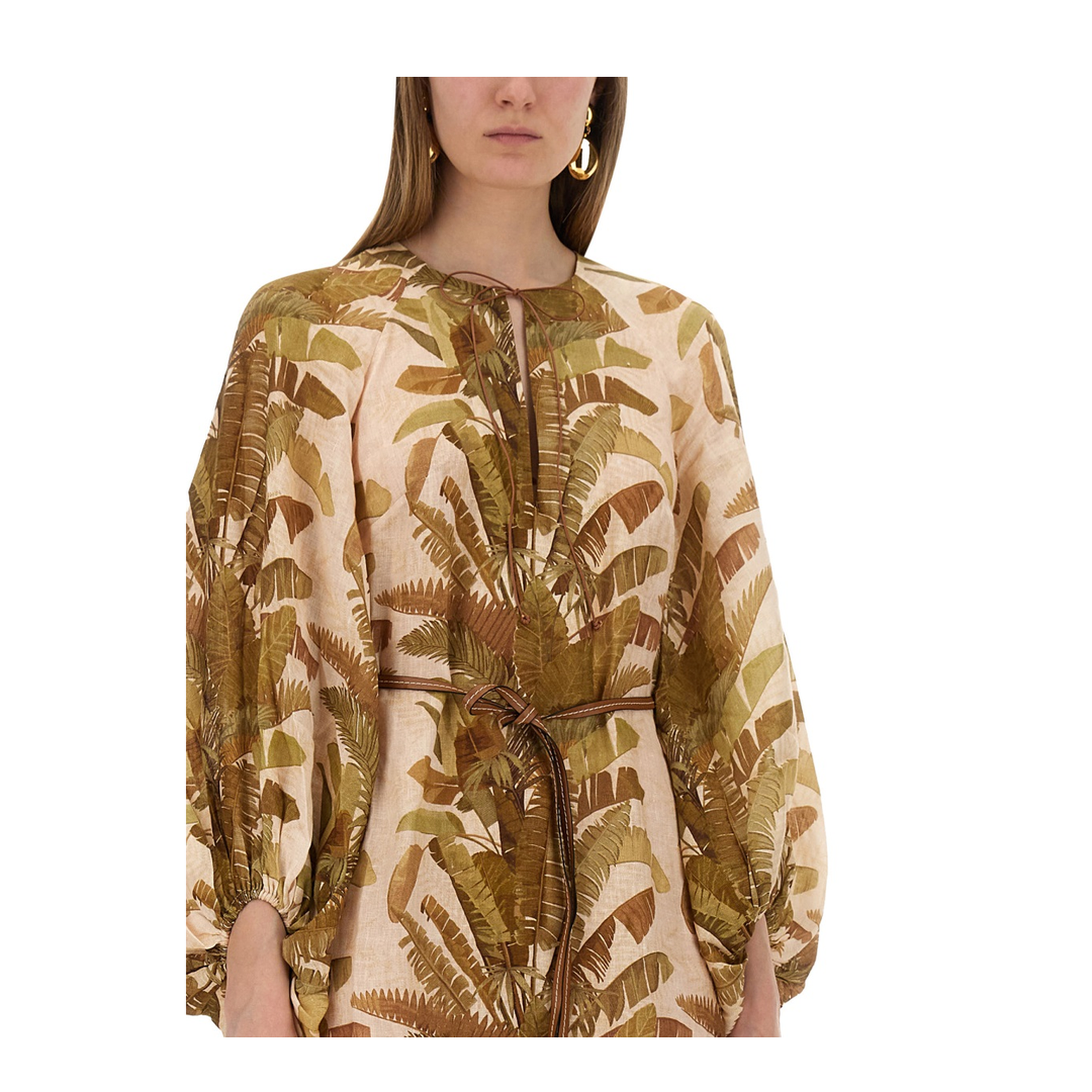 Palm Ascension Linen Midi Dress