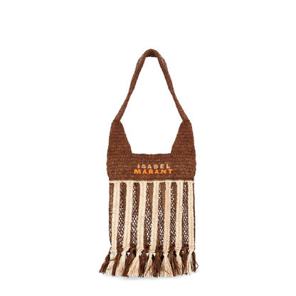 Praia Small Raffia Crossbody Bag - Natural/Brown Stripe