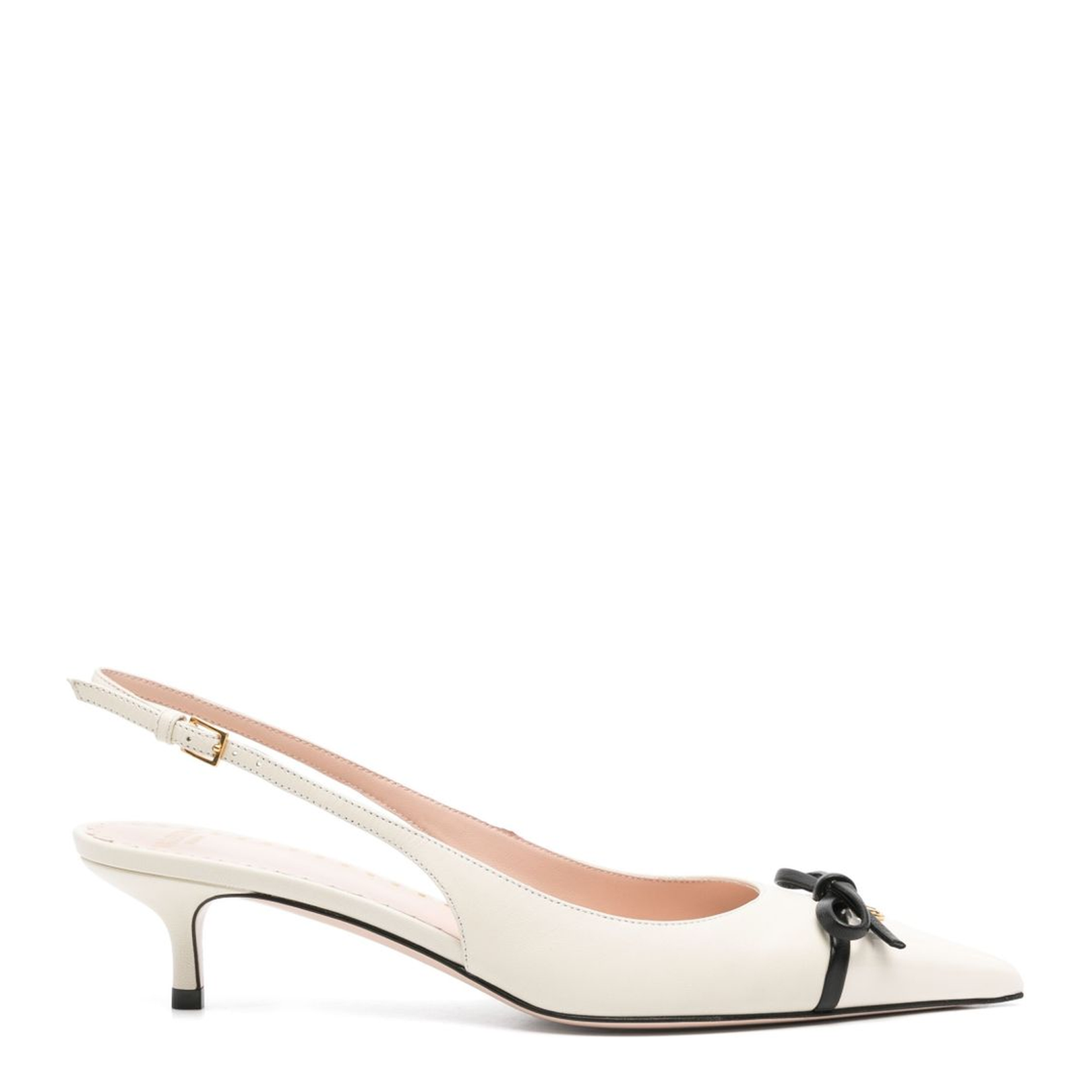 Buckle-Fastening Slingback Strap Leather Sole VLogo Signature Kitten Heel