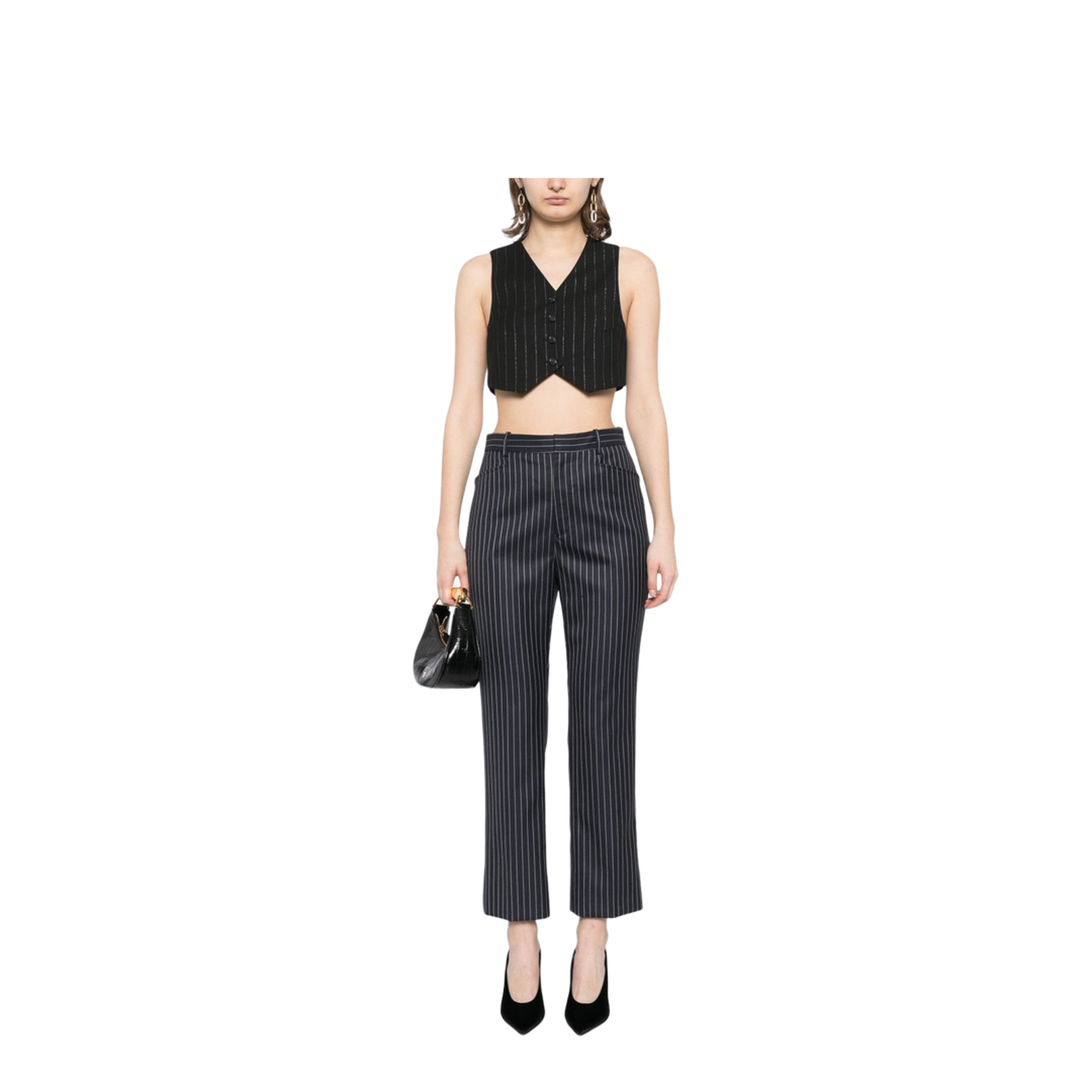 Striped Trousers Navy Wool Tailored Fit