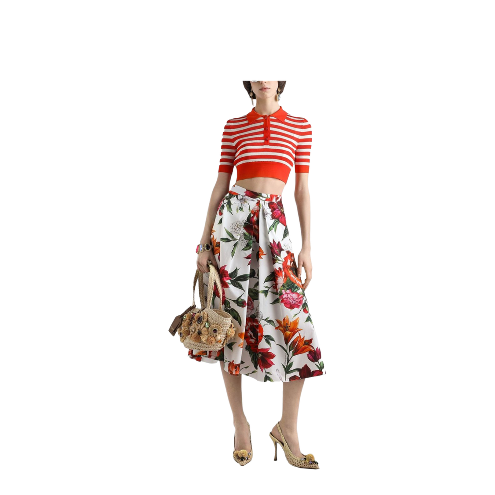 Anemoni Print Cotton Midi Skirt