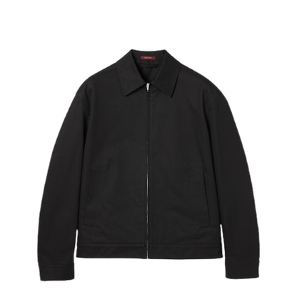 Cotton Twill Jacket with Web Detail in Black