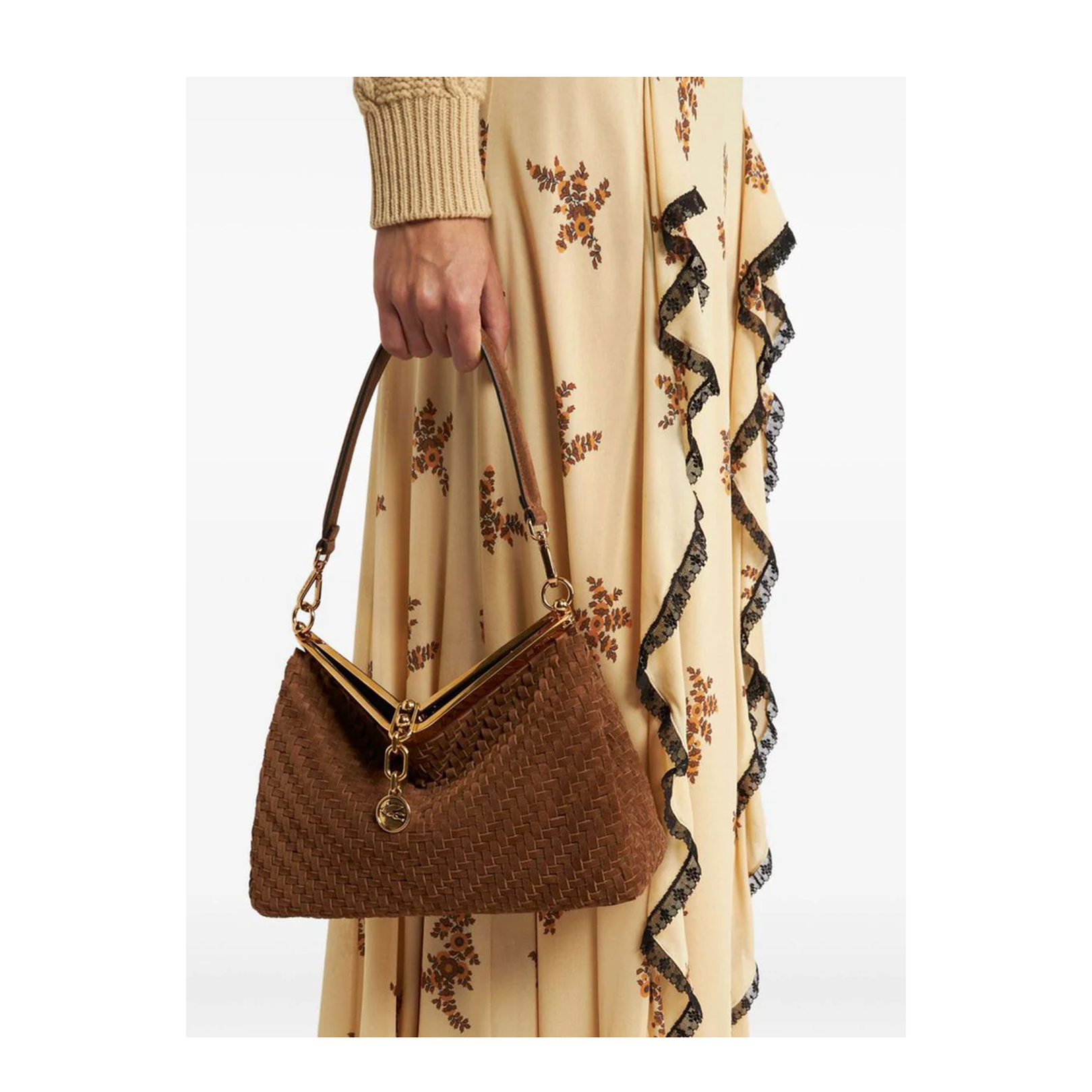 Medium Woven Suede Vela Bag