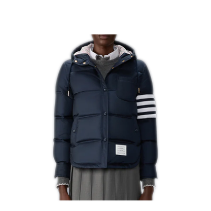 MAYFEYR - Thom Browne - Down Hooded Shirtdress With 4 Bar In Shiny Ripstop - FBD076XF1095415