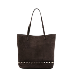 Rockstud Medium Suede Tote - Dark Brown