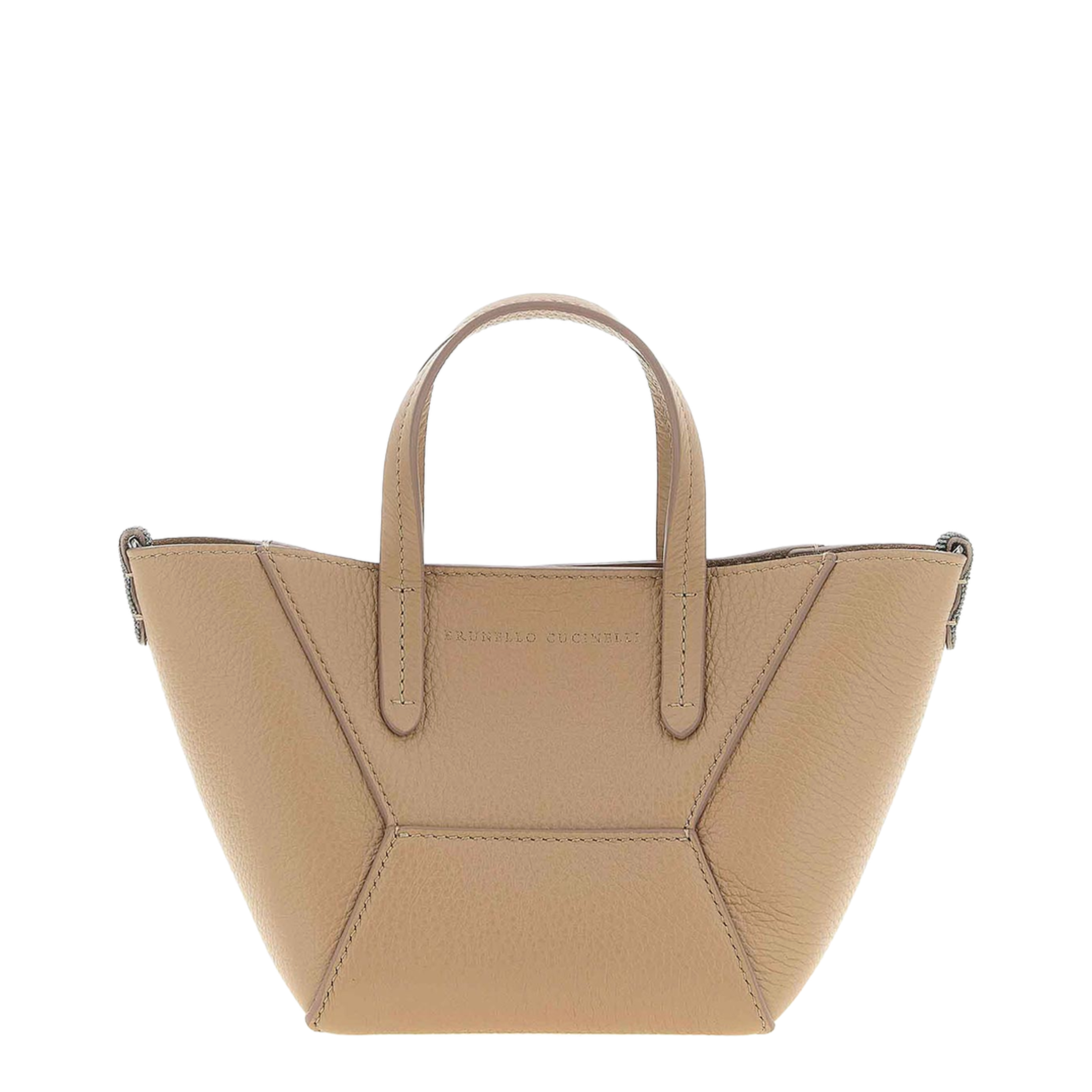Duo Beige Mini Bag With Adjustable Shoulder Bag And Monil Detail In Leather