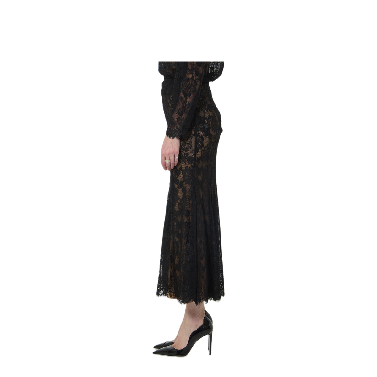 MAYFEYR - Self Portrait - Black Lace Midi Skirt - PF26032MSKB