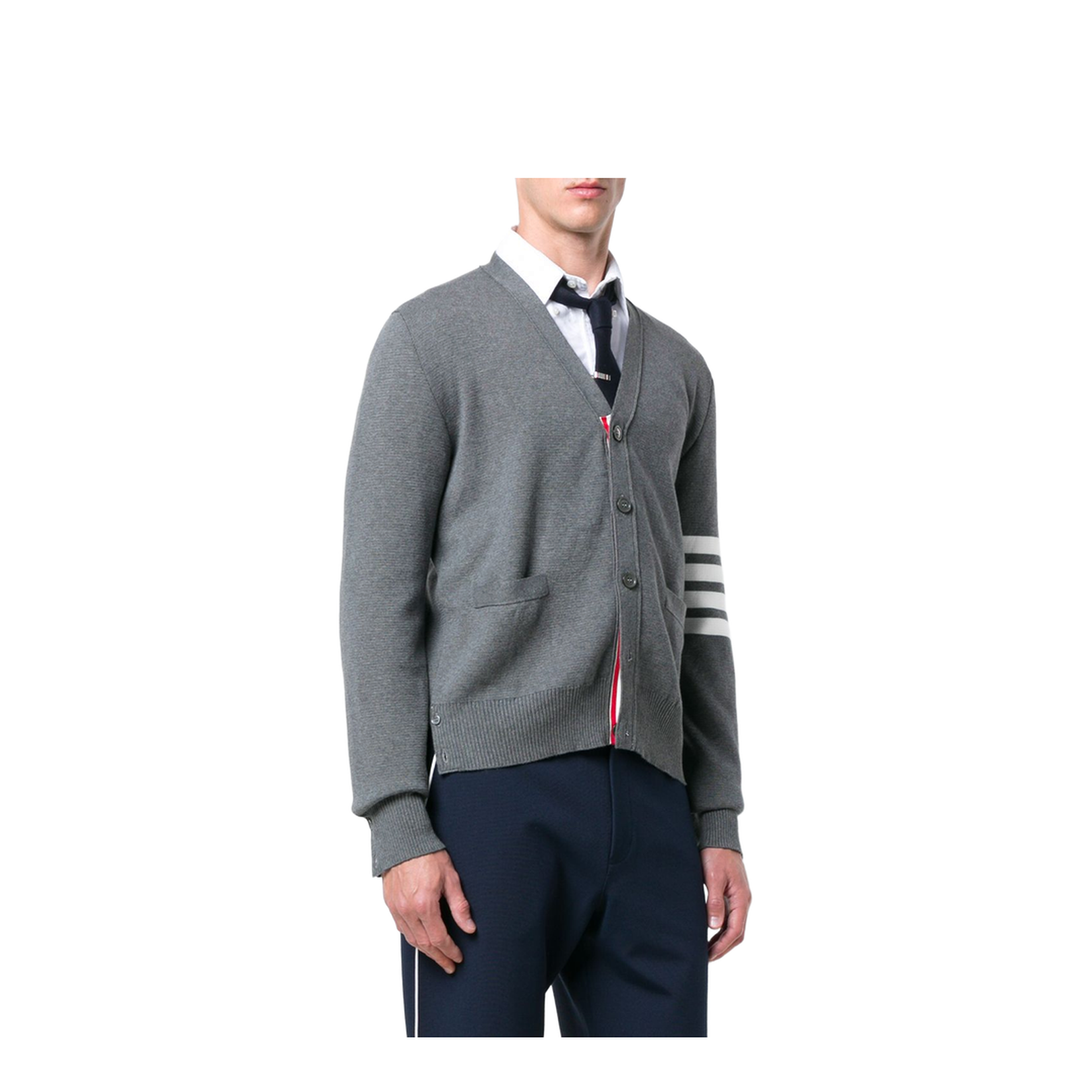 Grey Cotton 4-Bar Milano Stitch Cardigan