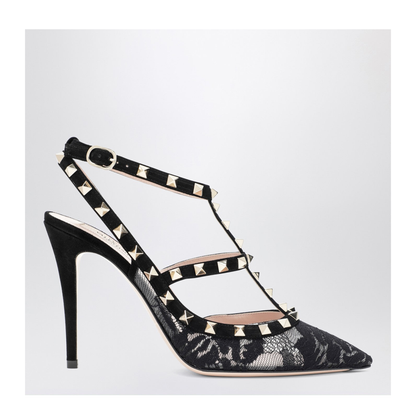 Rockstud Slingback in Black Lace