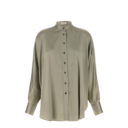 Monili Mandarin-Collar Shirt Green