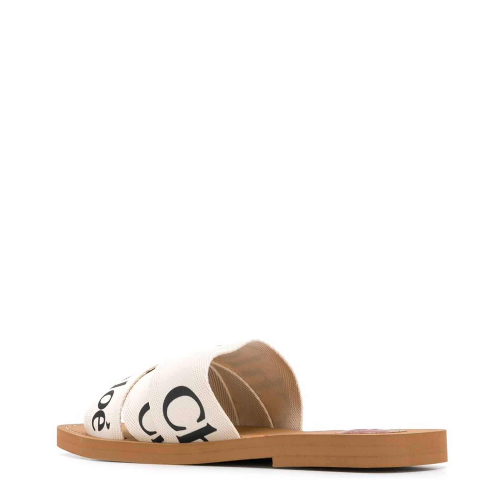 White Linen All-Over Logo Print Low Stacked Heel