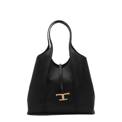 T Timeless Medium Hammered Leather Shopping Bag - Black
