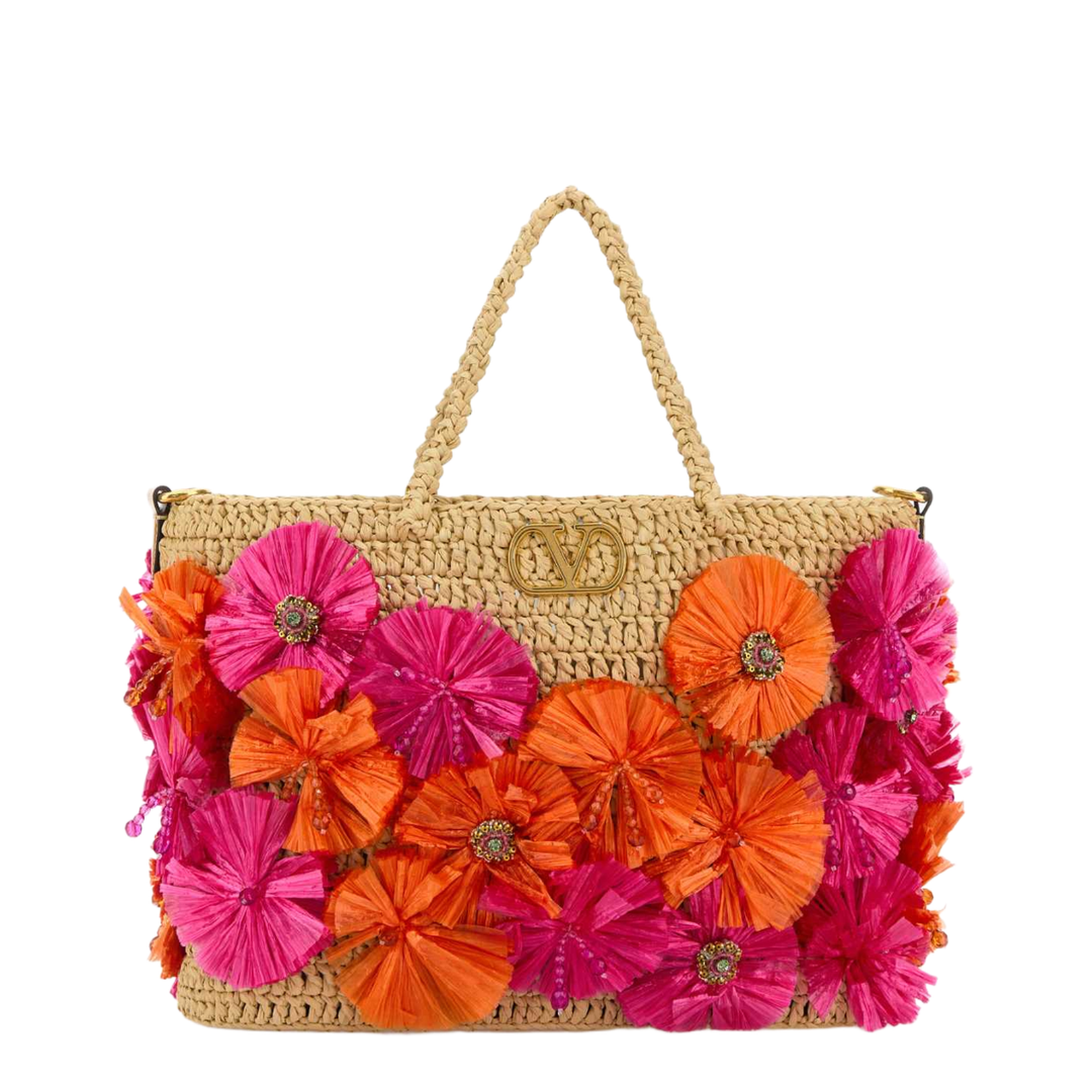 Raffia Tote Bag With Flowers And Beads