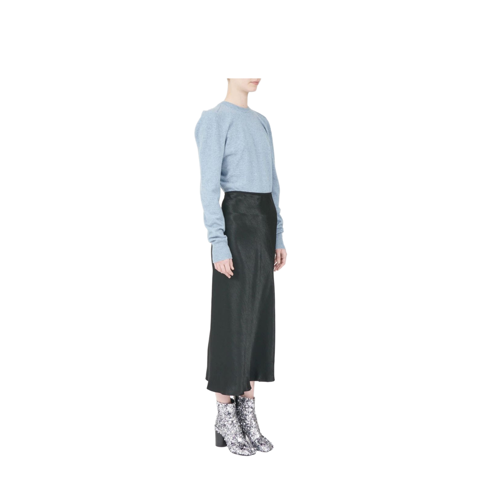 Black Satin Midi Skirt