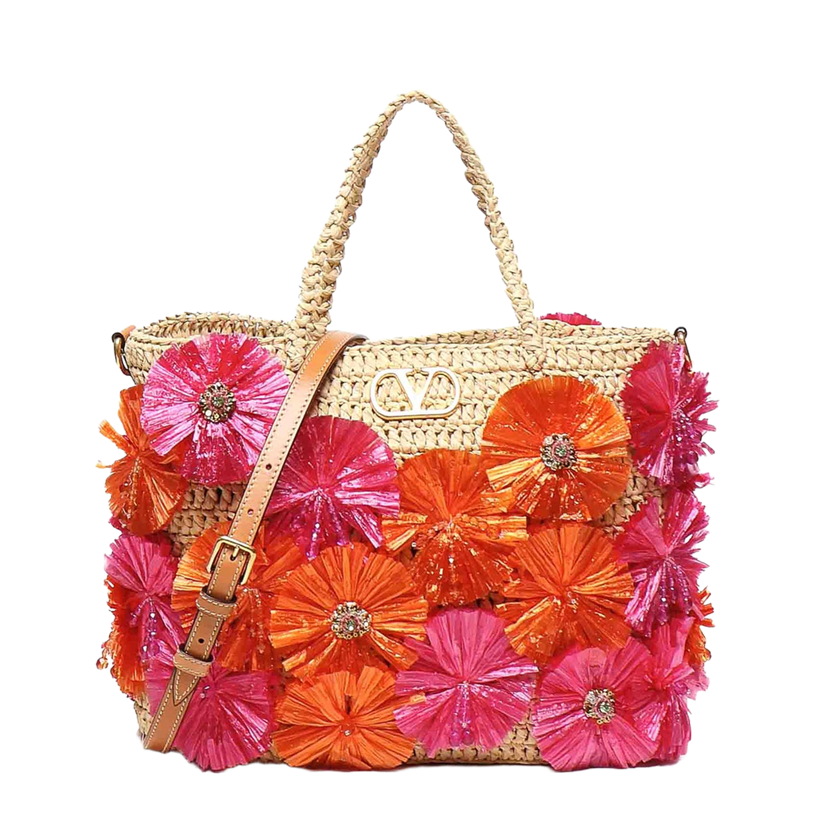 Raffia Tote Bag With Flowers And Beads