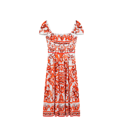 MAYFEYR - Dolce & Gabbana - Maiolica-Print Cotton Poplin Dress In Orange - F6TVKTGDDRLS9000
