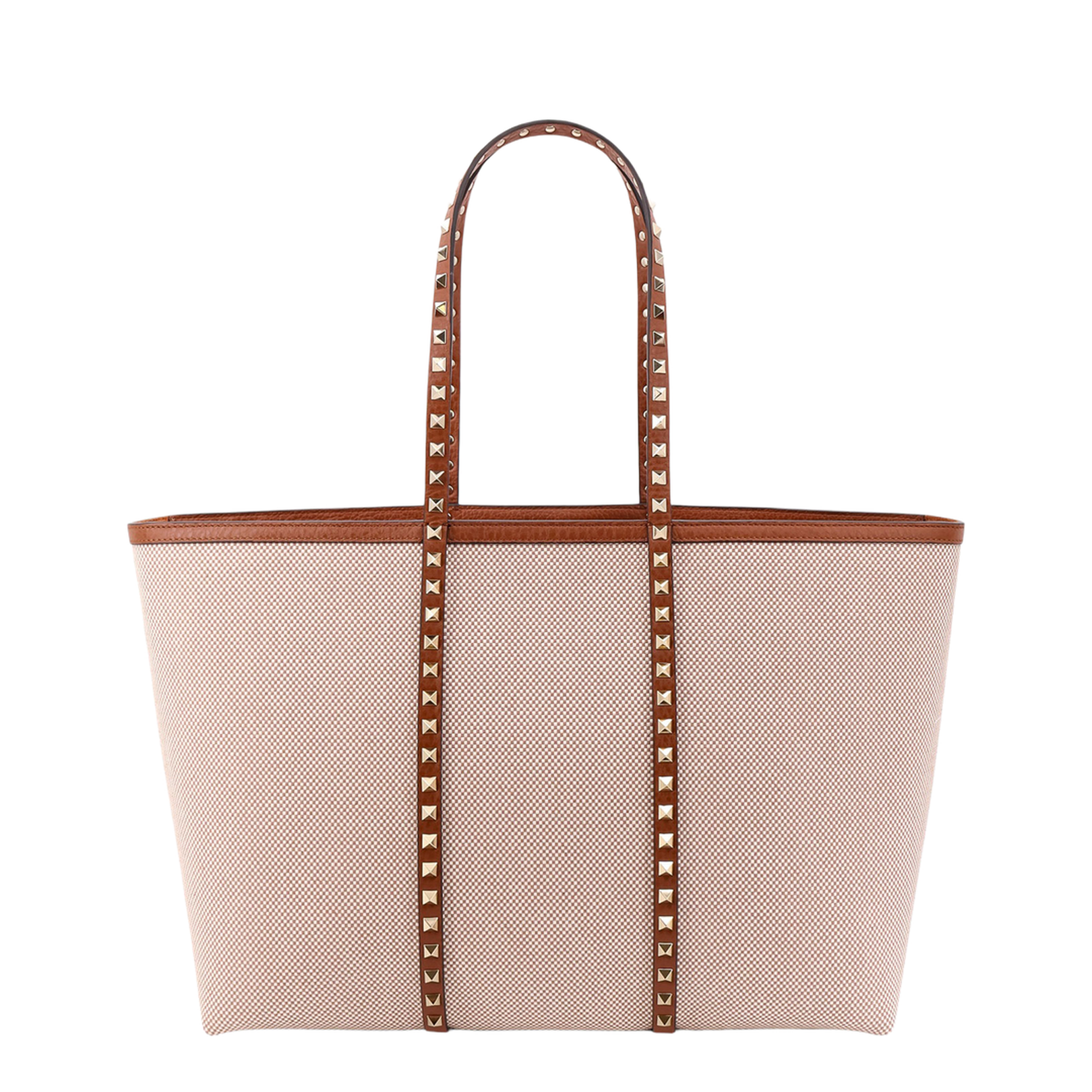 Canvas and Leather Shoulder Bag With Iconic Studs