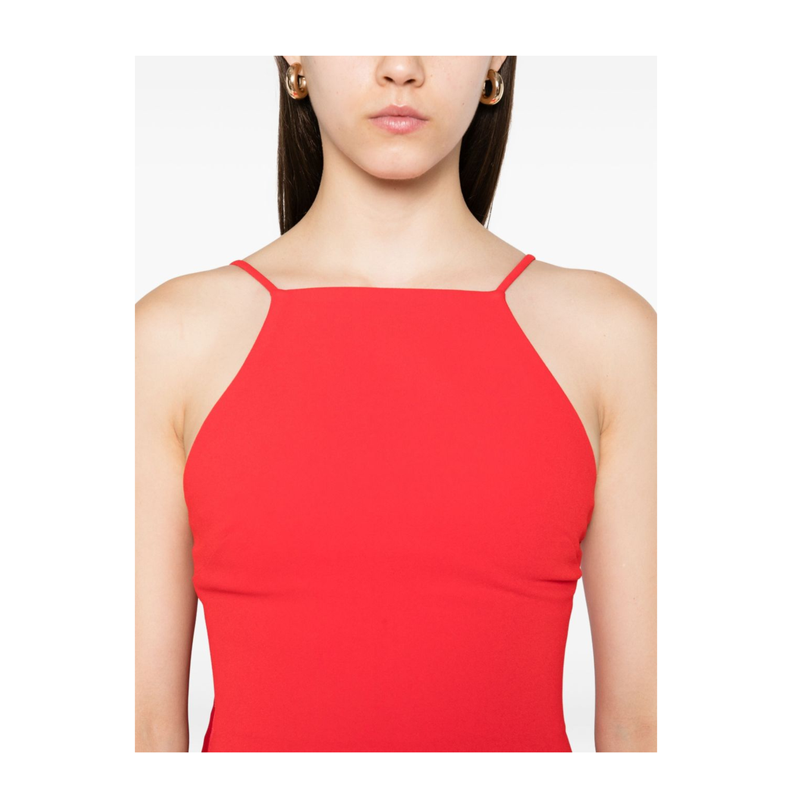 Halterneck Sleeveless Fitted Bodice Floor-Length Skirt Train Detail Dress