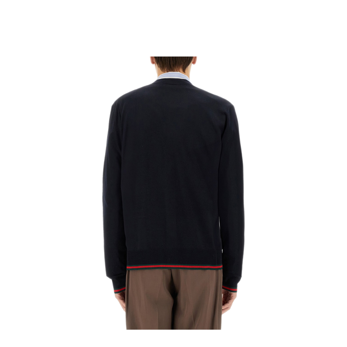Wool Knit Cardigan with Web in Dark Blue