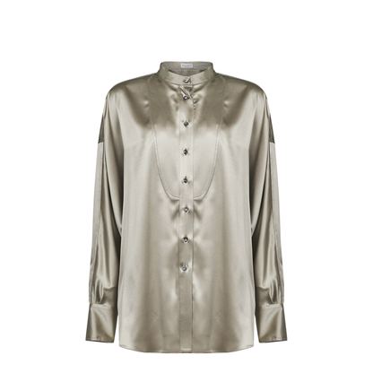 Monili Mandarin-Collar Shirt Green