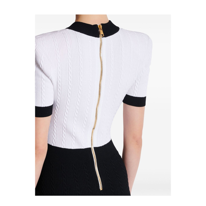 Two-tone cable-knit bodycon dress